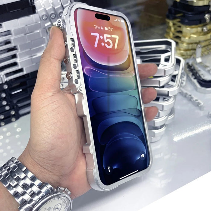 For iPhone 16 Pro Max Bumper Case Aluminium Alloy Metal Phone Shell Cover with Strap - Black - 6