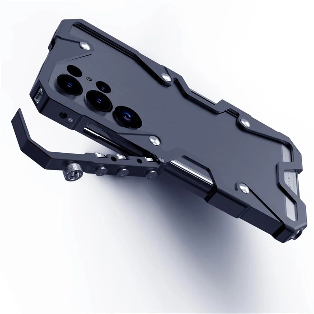 For Samsung Galaxy S25 Ultra Bumper Case Aluminium Alloy Metal Phone Shell Cover with Strap - Black - 2