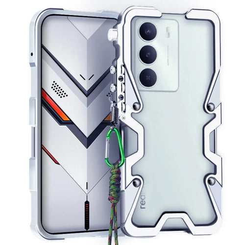 For Realme 14x 5G Bumper Case Aluminium Alloy Metal Phone Shell Cover with Strap - Silver - 1