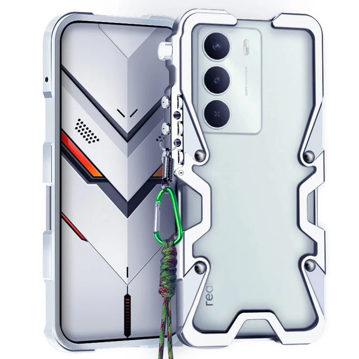 For Realme 14x 5G Bumper Case Aluminium Alloy Metal Phone Shell Cover with Strap - Silver - 1