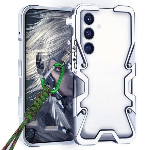 For Samsung Galaxy S24+ Bumper Case Aluminium Alloy Metal Phone Shell Cover with Strap - Silver - 1