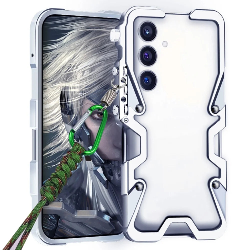 For Samsung Galaxy S25+ Bumper Case Aluminium Alloy Metal Phone Shell Cover with Strap - Silver - 1