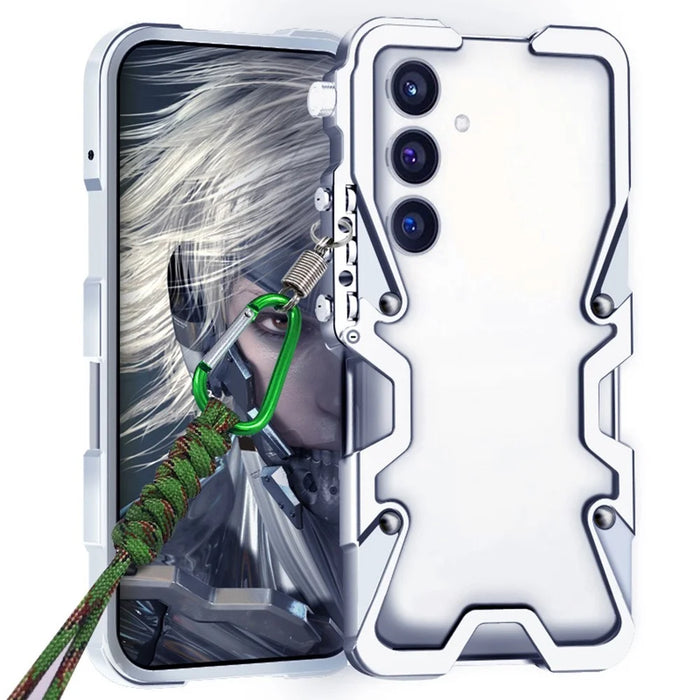 For Samsung Galaxy S25+ Bumper Case Aluminium Alloy Metal Phone Shell Cover with Strap - Silver - 1
