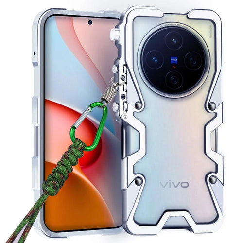 For vivo X200 5G Bumper Case Aluminium Alloy Metal Phone Shell Cover with Strap - Silver - 1
