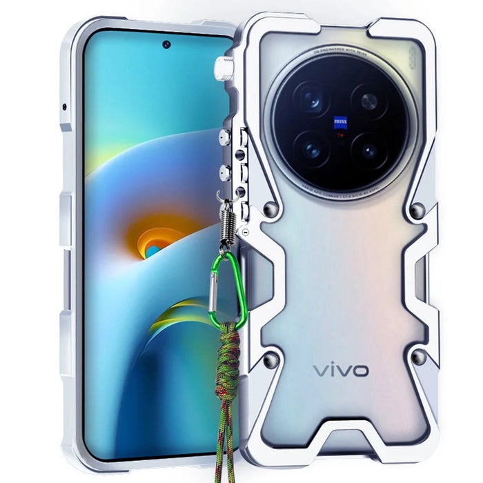 For vivo X200 Pro 5G Bumper Case Aluminium Alloy Metal Phone Shell Cover with Strap - Silver - 1