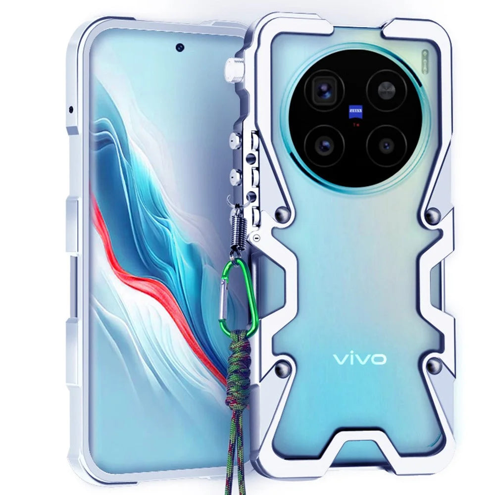 For vivo X200 Ultra 5G Bumper Case Aluminium Alloy Metal Phone Shell Cover with Strap - Silver - 1
