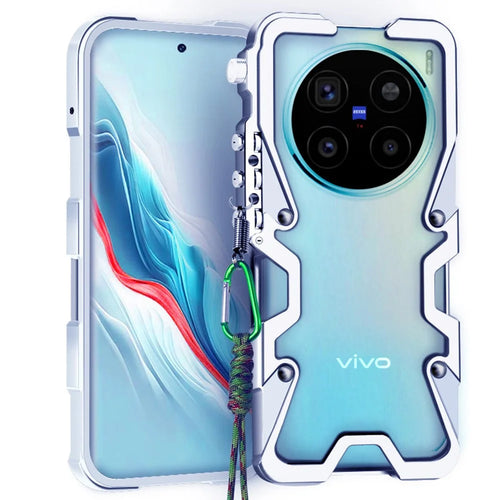 For vivo X200 Ultra 5G Bumper Case Aluminium Alloy Metal Phone Shell Cover with Strap - Silver - 1