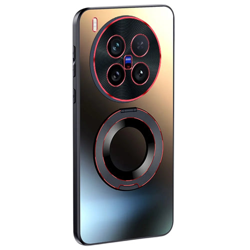 For vivo X200 Ultra 5G Phone Case with Ring Kickstand Dual-Color Lens AG Skin-Feel Matte Cover - Titanium Black - 1