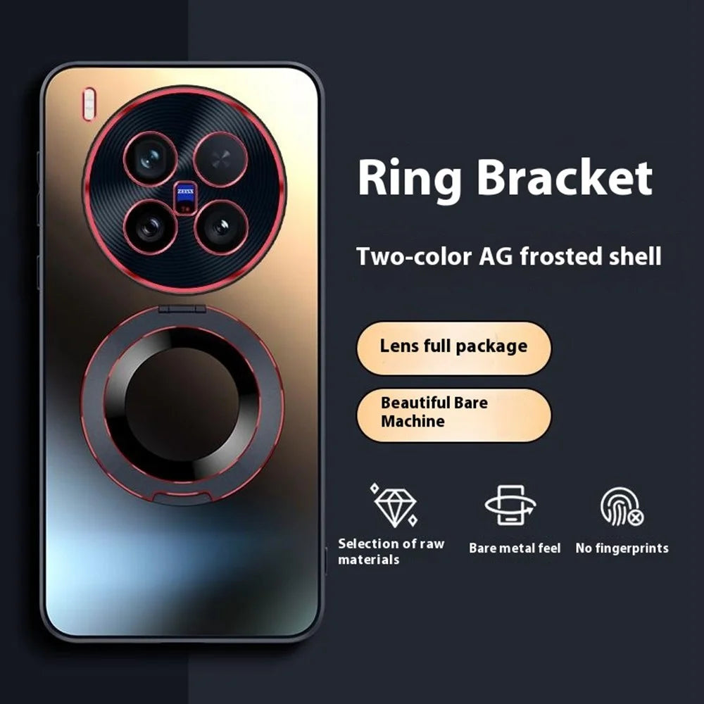For vivo X200 Ultra 5G Phone Case with Ring Kickstand Dual-Color Lens AG Skin-Feel Matte Cover - Titanium Black - 2