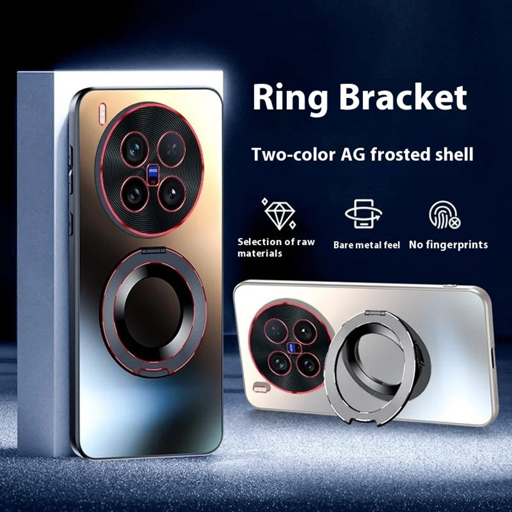 For vivo X200 Ultra 5G Phone Case with Ring Kickstand Dual-Color Lens AG Skin-Feel Matte Cover - Titanium Black - 3
