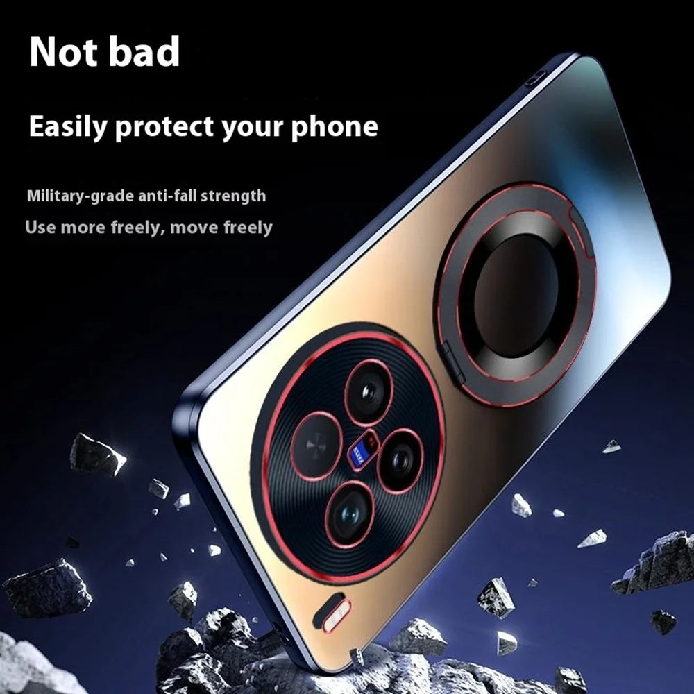 For vivo X200 Ultra 5G Phone Case with Ring Kickstand Dual-Color Lens AG Skin-Feel Matte Cover - Titanium Black - 5