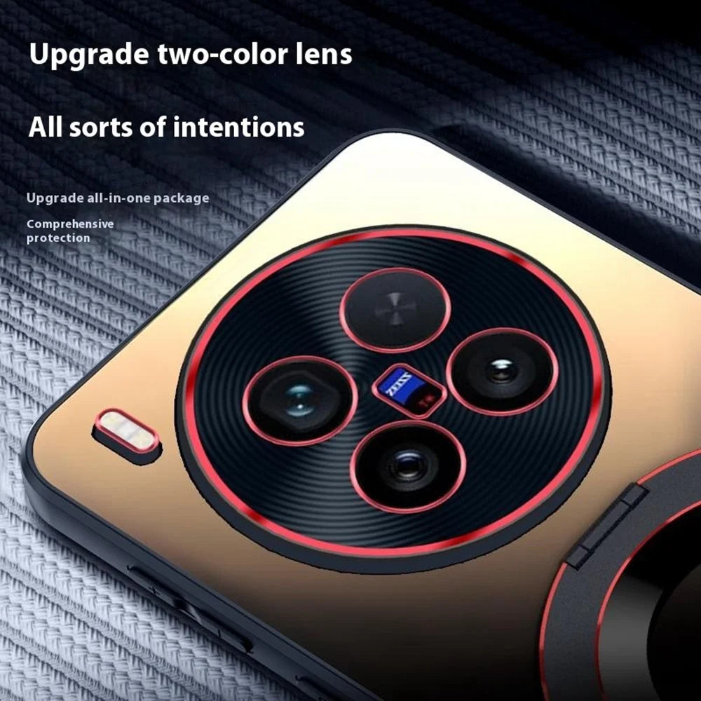 For vivo X200 Ultra 5G Phone Case with Ring Kickstand Dual-Color Lens AG Skin-Feel Matte Cover - Titanium Black - 7