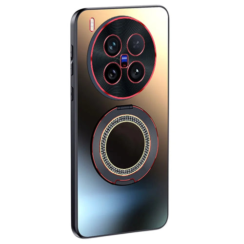 For vivo X200 Ultra 5G Phone Case with Diamond Ring Holder Dual-Color Lens AG Skin-Feel Matte Cover - Titanium Black - 1