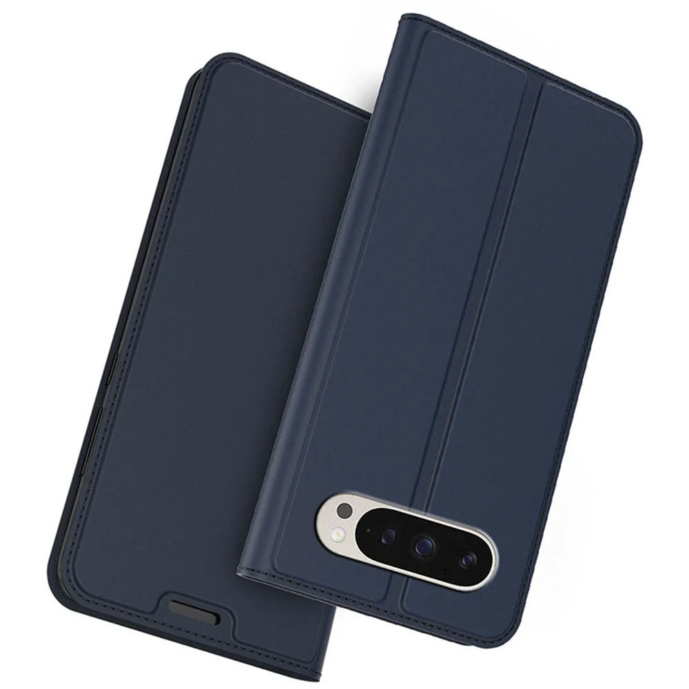 For Google Pixel 9 Pro XL Case PU Leather Phone Cover with Card Holder Stand - Blue - 1