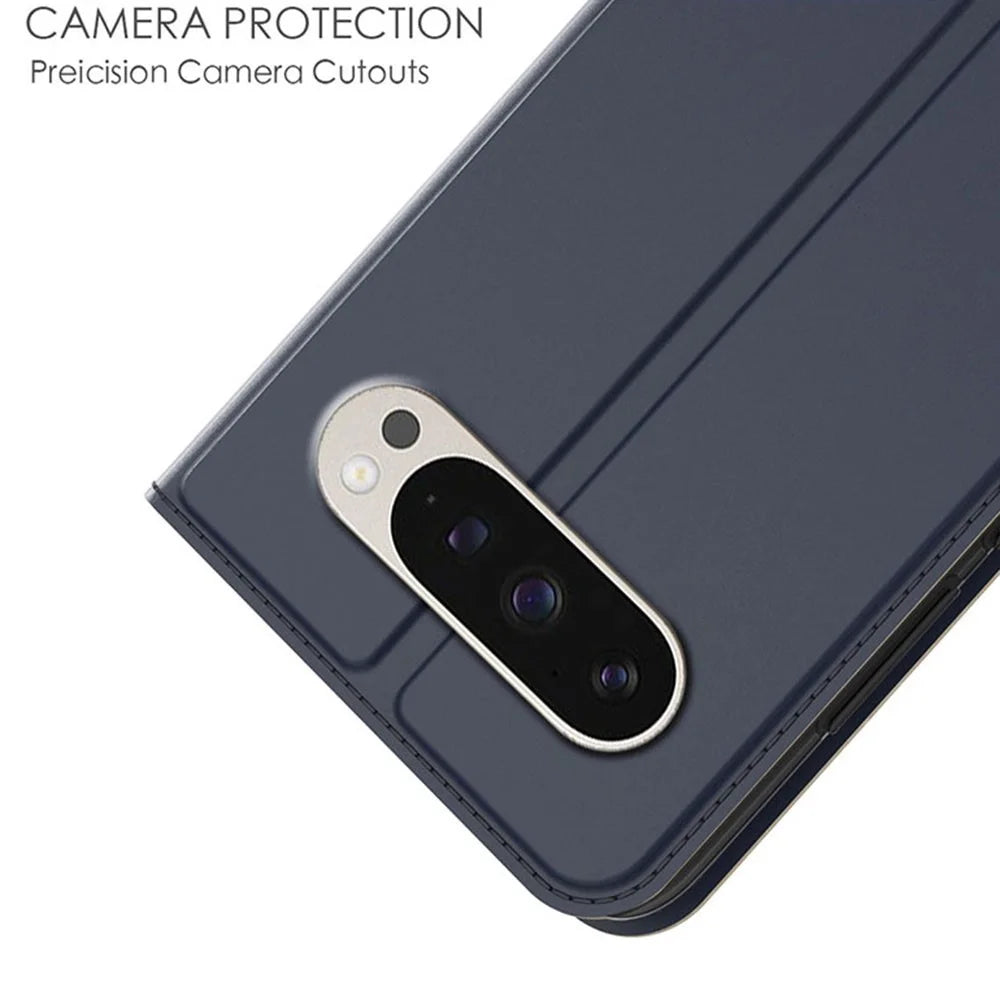 For Google Pixel 9 Pro XL Case PU Leather Phone Cover with Card Holder Stand - Blue - 5