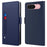 For Google Pixel 10 Pro Case Stand PU Leather Phone Cover Card Holder Mirror - Blue - 1