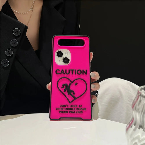 For iPhone 15 Silicone Case Luminous Signage Design Shockproof Phone Back Cover - Rose - 1