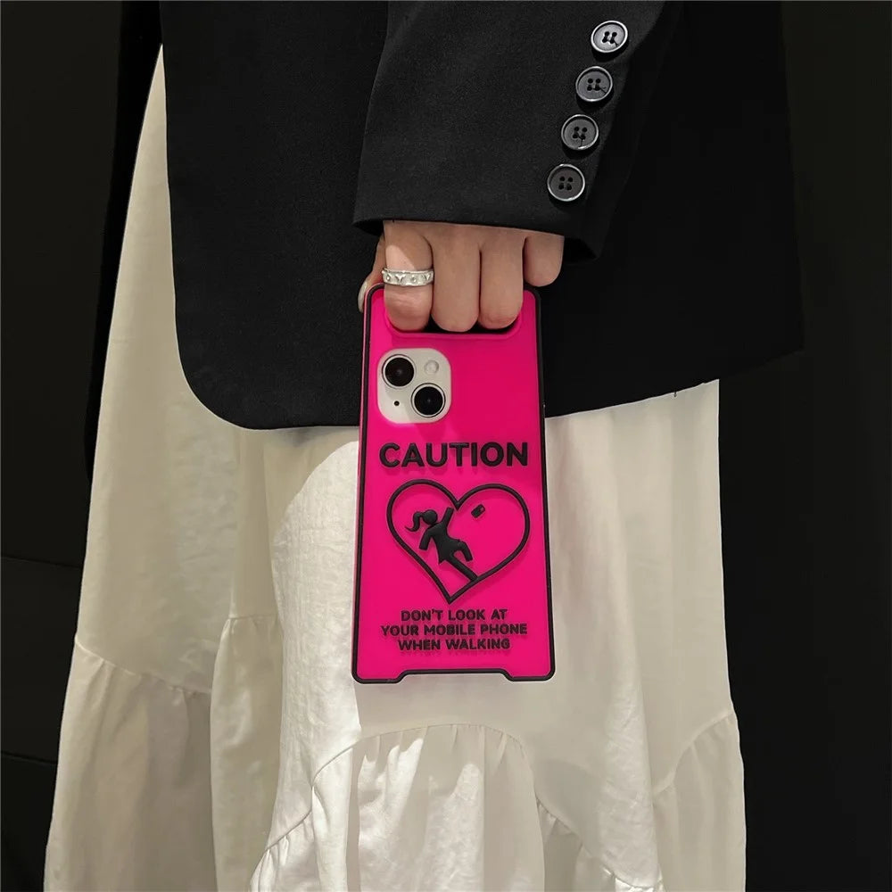 For iPhone 15 Silicone Case Luminous Signage Design Shockproof Phone Back Cover - Rose - 2