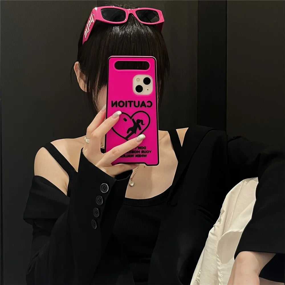 For iPhone 15 Silicone Case Luminous Signage Design Shockproof Phone Back Cover - Rose - 3