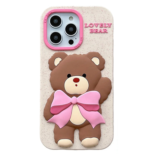For iPhone 16 Pro Max Silicone Case Cute Bear Glitter Design Shockproof Phone Back Cover - 1
