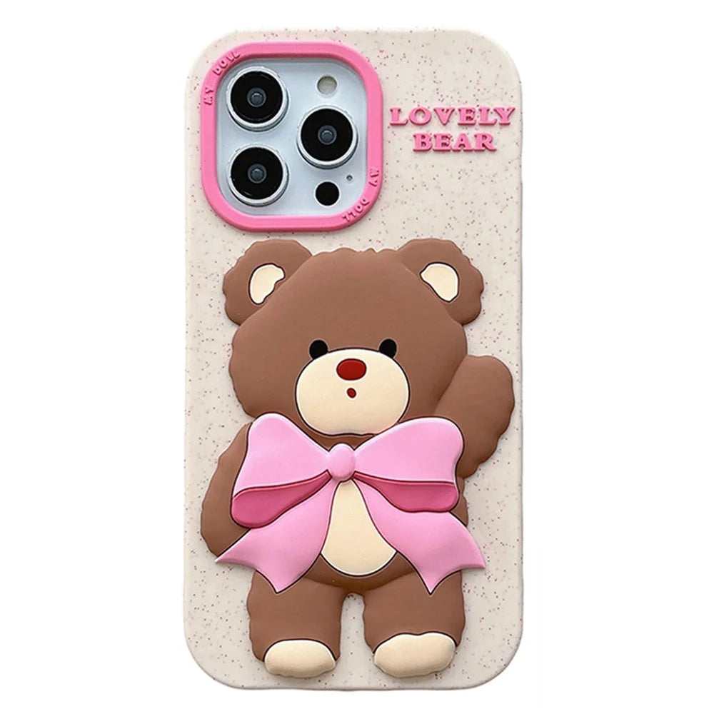 For iPhone 16 Pro Max Silicone Case Cute Bear Glitter Design Shockproof Phone Back Cover - 1