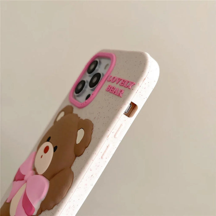 For iPhone 16 Pro Max Silicone Case Cute Bear Glitter Design Shockproof Phone Back Cover - 7
