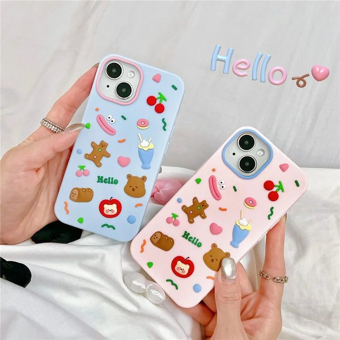 For iPhone 15 Silicone Case Cute Hello Bear Design Shockproof Phone Back Cover - Blue - 5