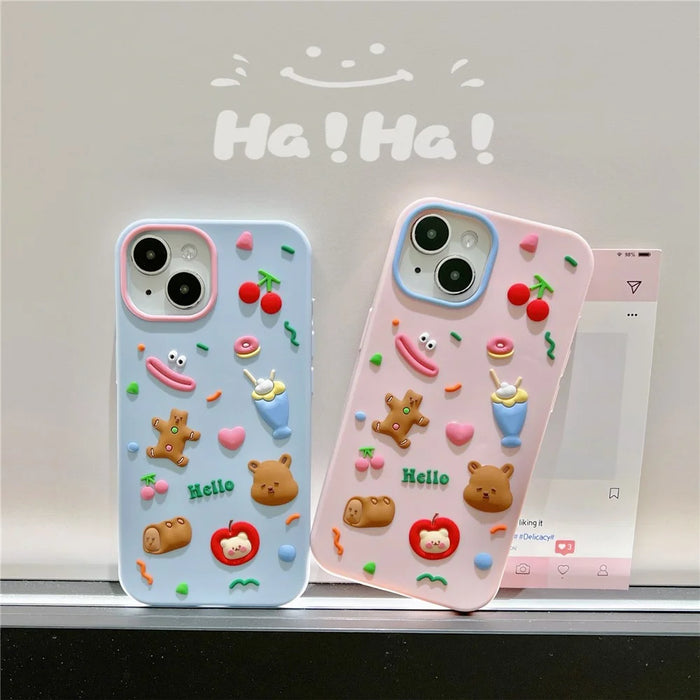 For iPhone 15 Silicone Case Cute Hello Bear Design Shockproof Phone Back Cover - Blue - 6