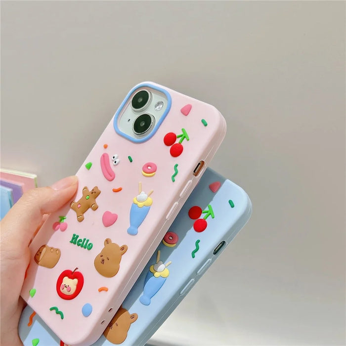For iPhone 15 Silicone Case Cute Hello Bear Design Shockproof Phone Back Cover - Blue - 7