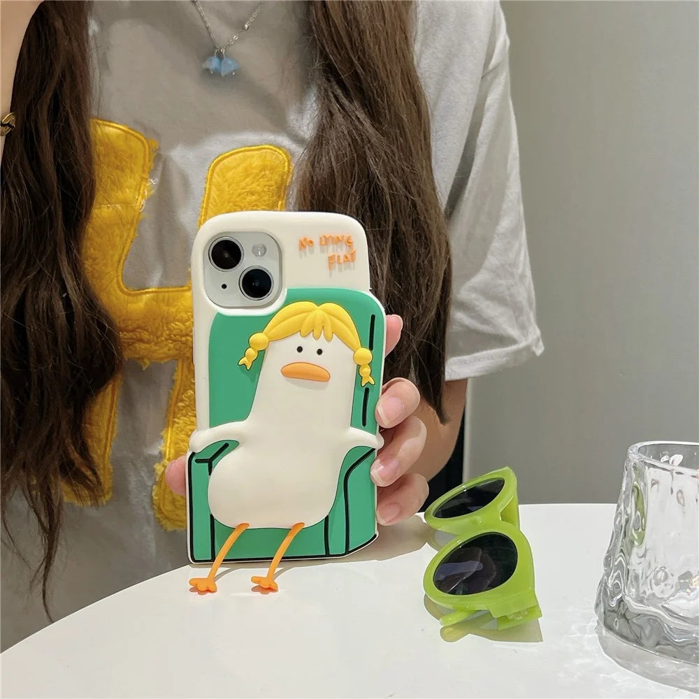 For iPhone 15 Silicone Case Cute Lying Duck Design Shockproof Phone Back Cover - 2
