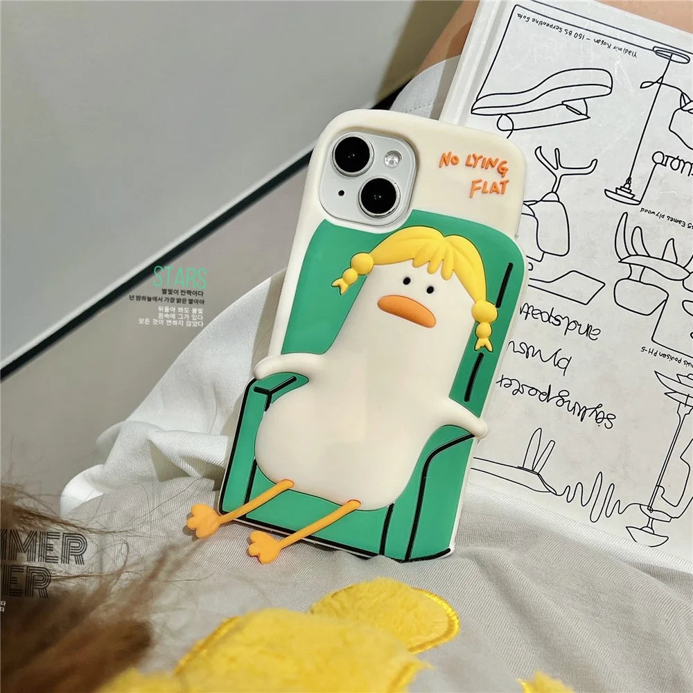For iPhone 15 Silicone Case Cute Lying Duck Design Shockproof Phone Back Cover - 3