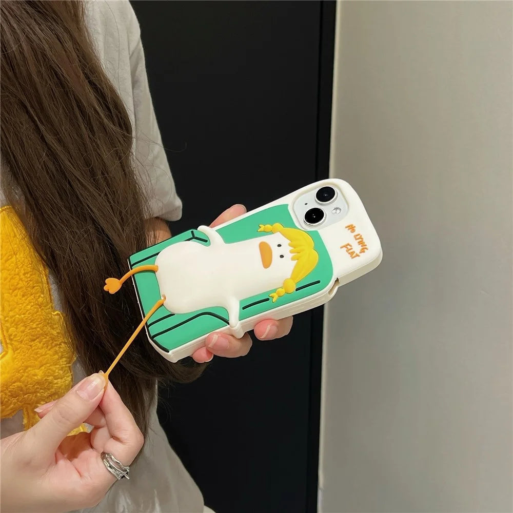 For iPhone 15 Silicone Case Cute Lying Duck Design Shockproof Phone Back Cover - 5