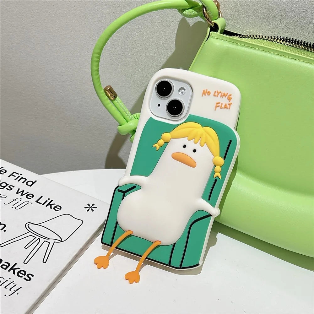 For iPhone 15 Silicone Case Cute Lying Duck Design Shockproof Phone Back Cover - 6