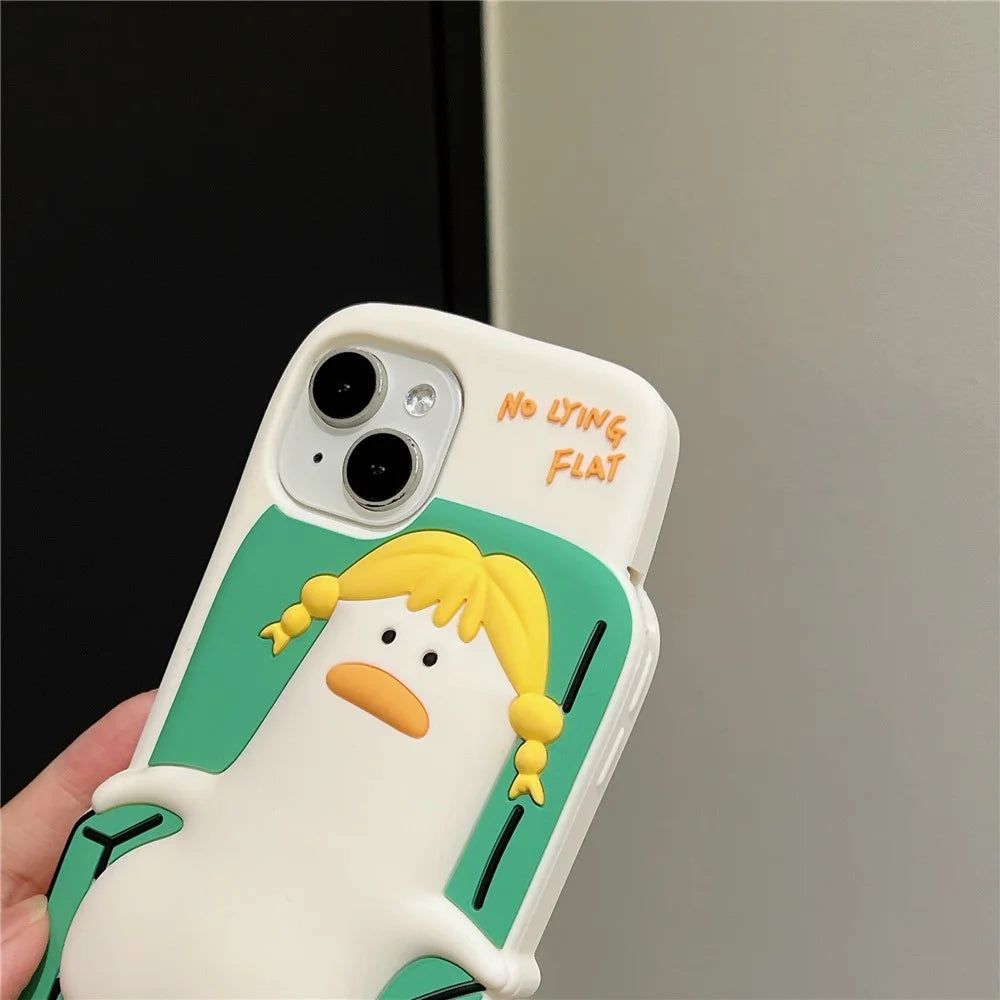 For iPhone 15 Silicone Case Cute Lying Duck Design Shockproof Phone Back Cover - 7