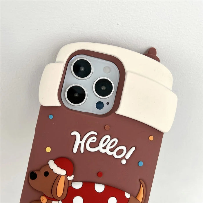For iPhone 16 Pro Max Silicone Case Cute Dachshund Coffee Cup Design Shockproof Phone Back Cover - 6