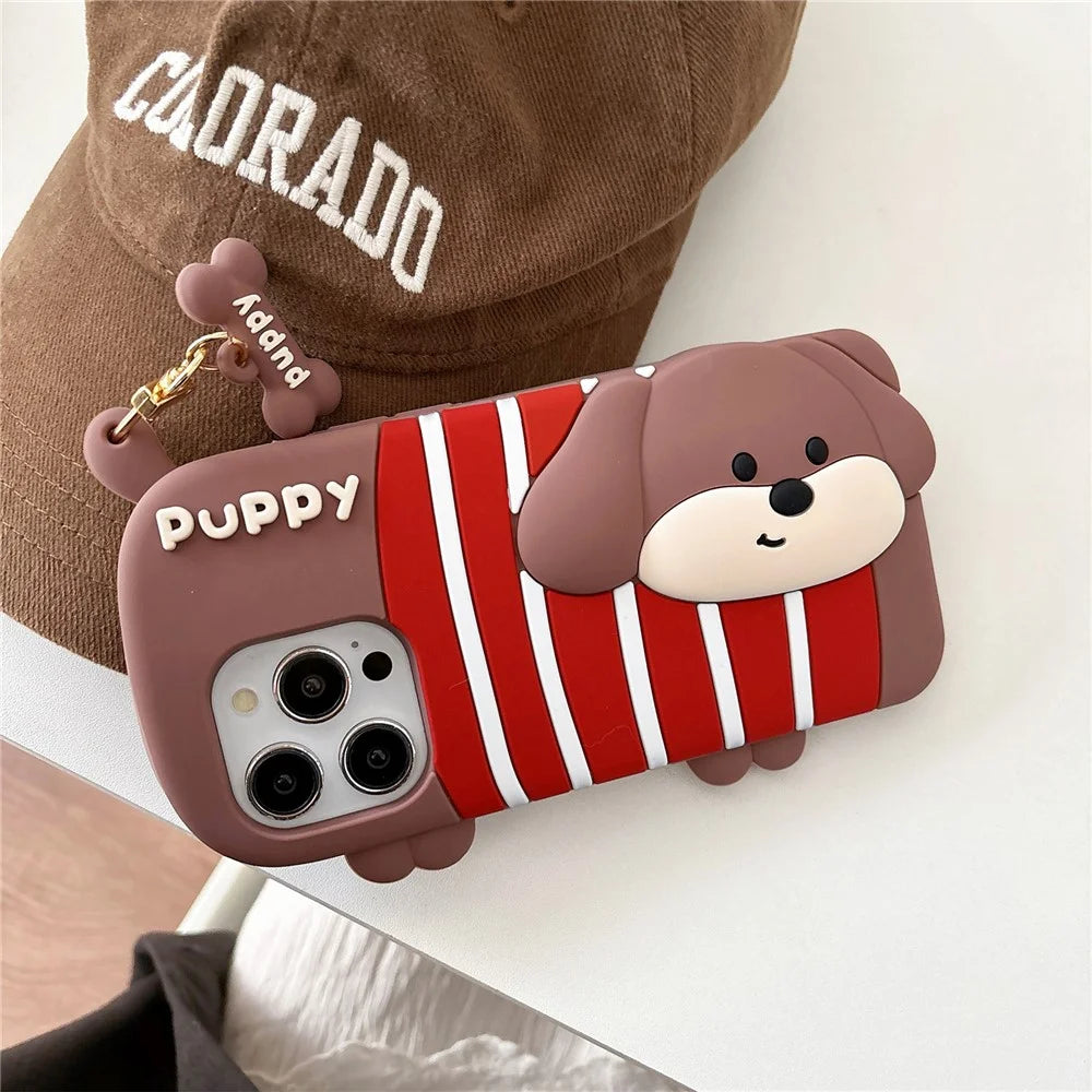 For iPhone 16 Pro Max Silicone Case Cute Striped Dachshund Design Shockproof Phone Back Cover - 2