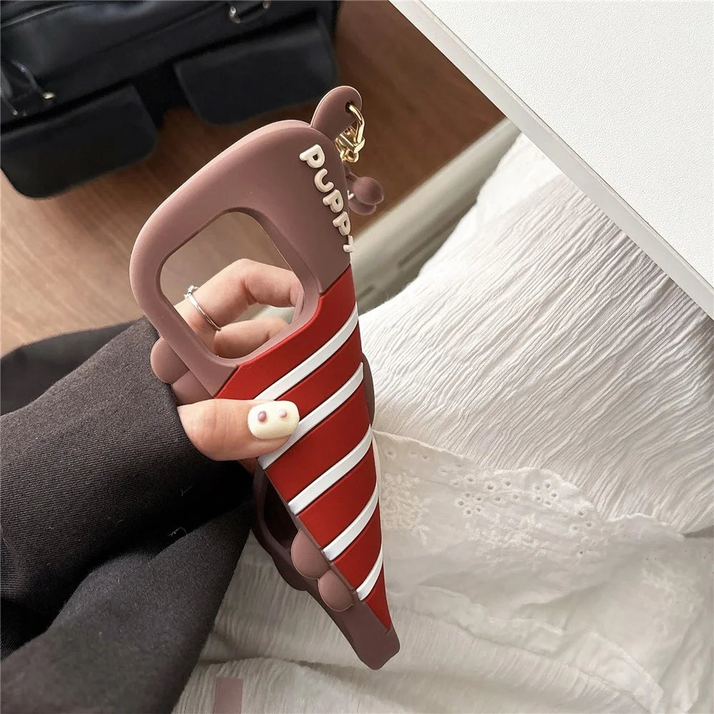 For iPhone 16 Pro Max Silicone Case Cute Striped Dachshund Design Shockproof Phone Back Cover - 5