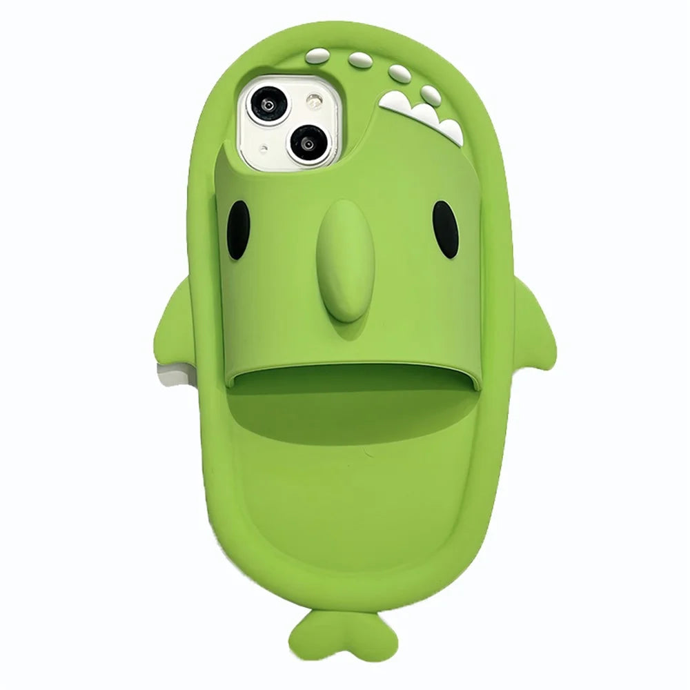 For iPhone 15 Silicone Case Cute Shark Slipper Design Shockproof Phone Back Cover - 1