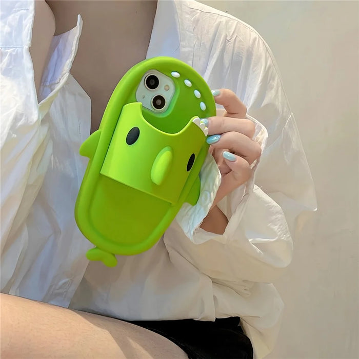 For iPhone 15 Silicone Case Cute Shark Slipper Design Shockproof Phone Back Cover - 2