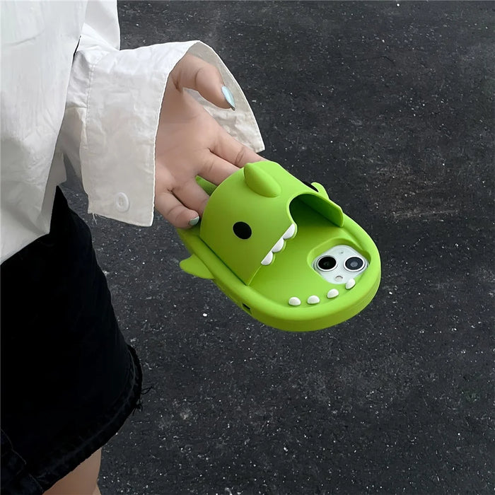 For iPhone 15 Silicone Case Cute Shark Slipper Design Shockproof Phone Back Cover - 4