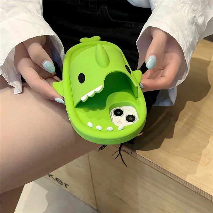 For iPhone 15 Silicone Case Cute Shark Slipper Design Shockproof Phone Back Cover - 5