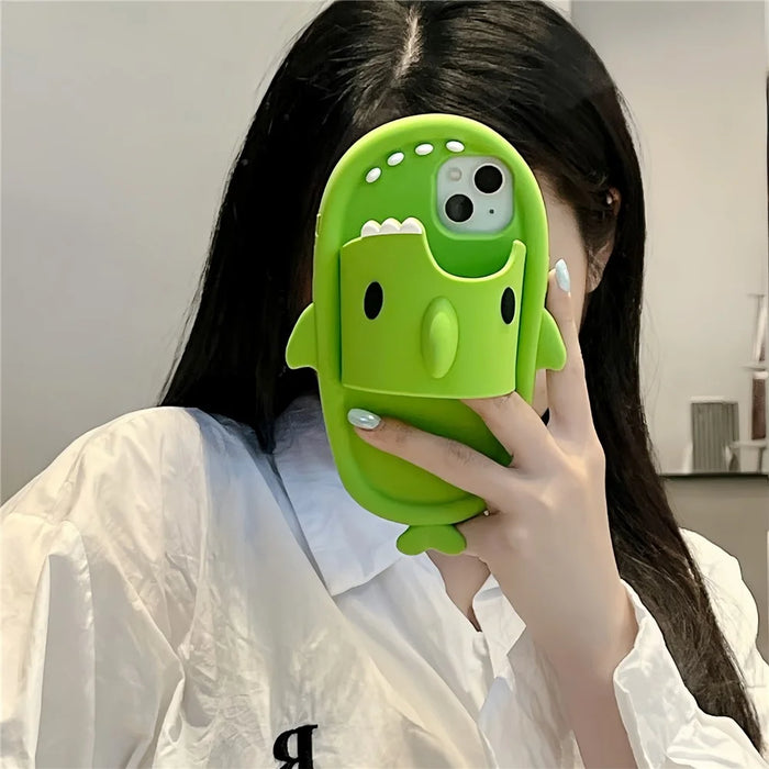 For iPhone 15 Silicone Case Cute Shark Slipper Design Shockproof Phone Back Cover - 7