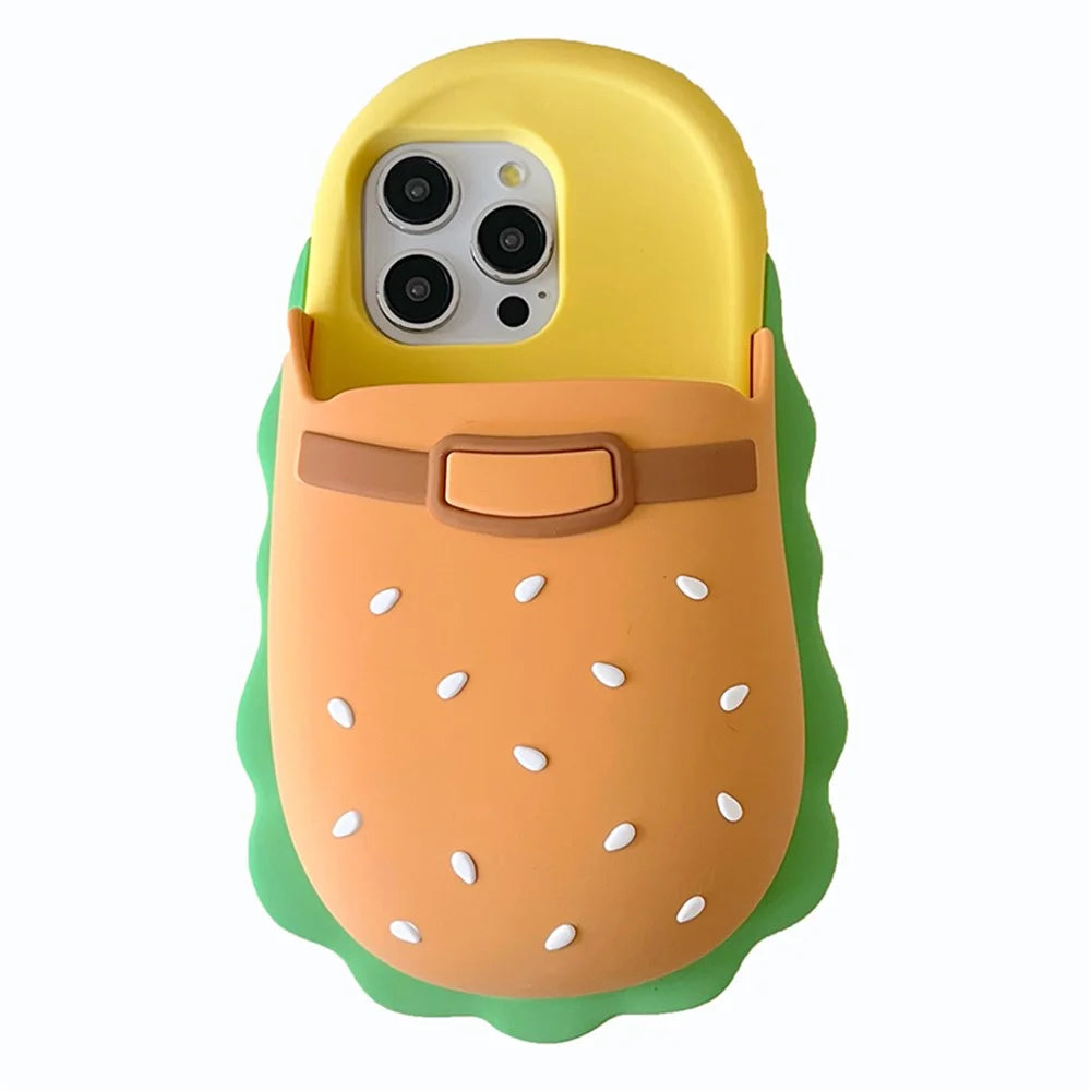 For iPhone 16 Pro Max Silicone Case Cute Hamburger Slipper Design Shockproof Phone Back Cover - 1
