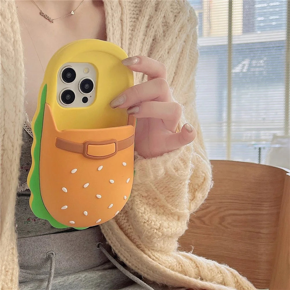 For iPhone 16 Pro Max Silicone Case Cute Hamburger Slipper Design Shockproof Phone Back Cover - 2