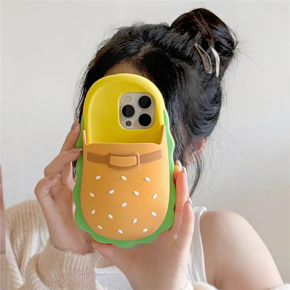 For iPhone 16 Pro Max Silicone Case Cute Hamburger Slipper Design Shockproof Phone Back Cover - 3