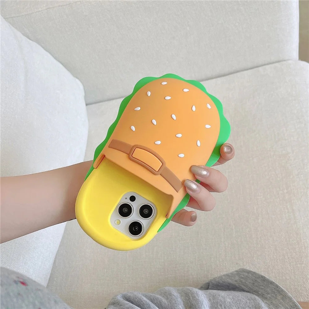 For iPhone 16 Pro Max Silicone Case Cute Hamburger Slipper Design Shockproof Phone Back Cover - 4