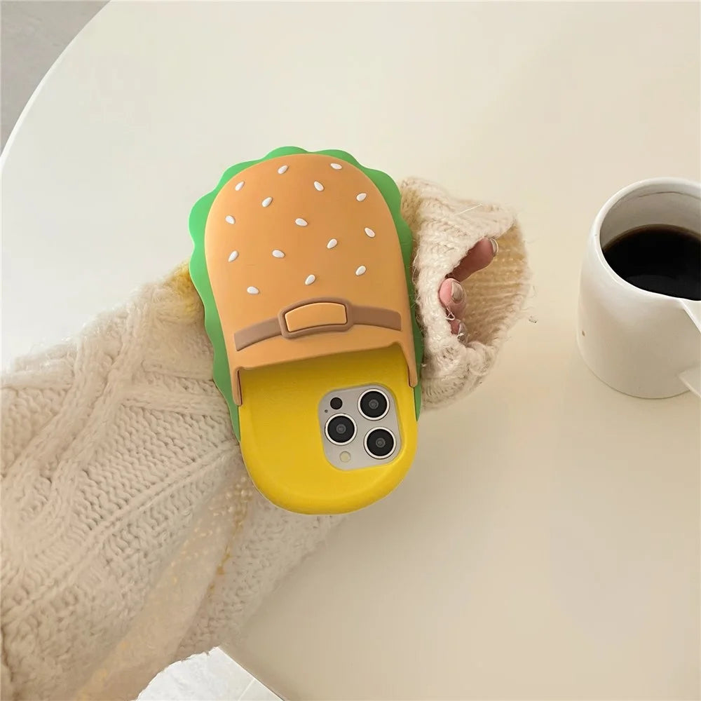 For iPhone 16 Pro Max Silicone Case Cute Hamburger Slipper Design Shockproof Phone Back Cover - 5