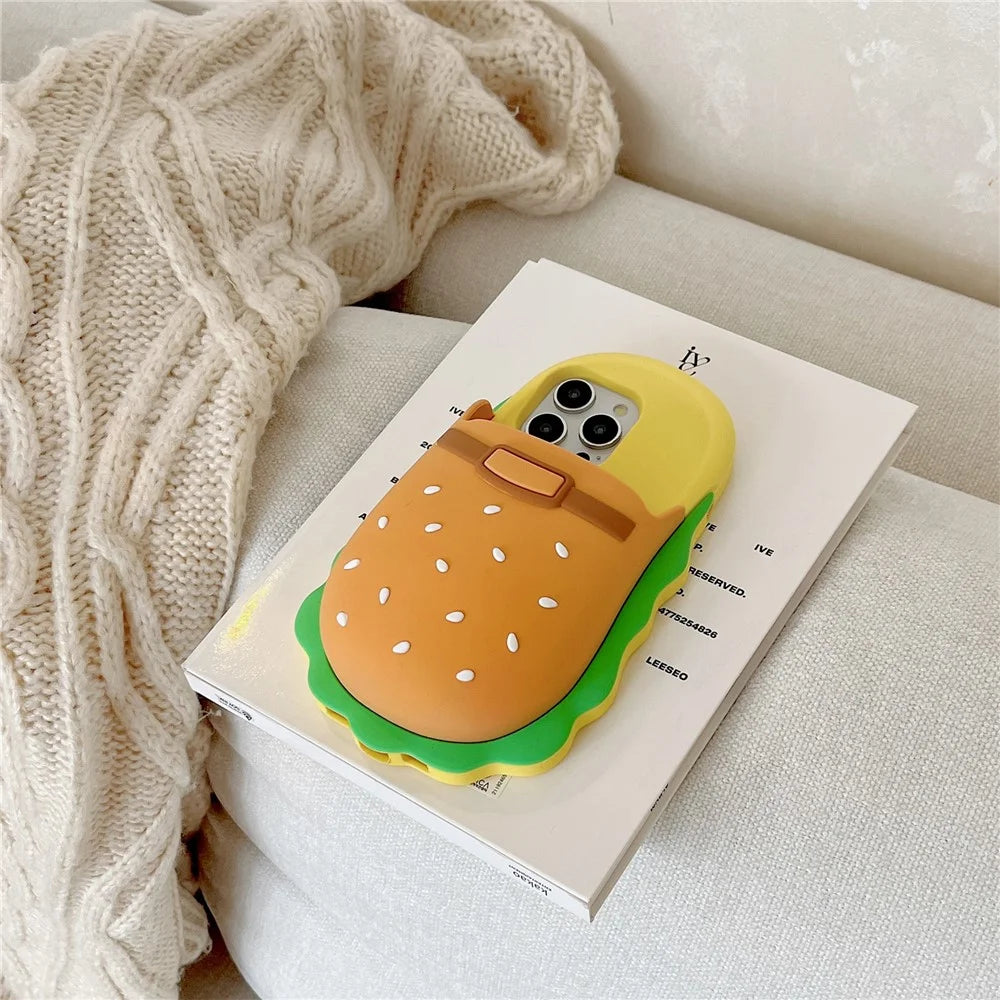 For iPhone 16 Pro Max Silicone Case Cute Hamburger Slipper Design Shockproof Phone Back Cover - 6