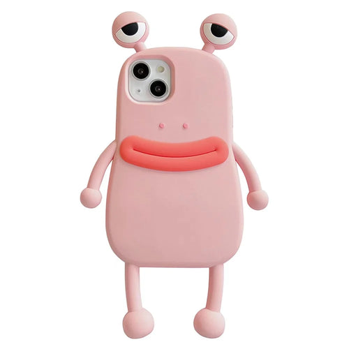 For iPhone 15 Silicone Case Cute Sausage Mouth Frog Design Shockproof Phone Back Cover - Pink - 1