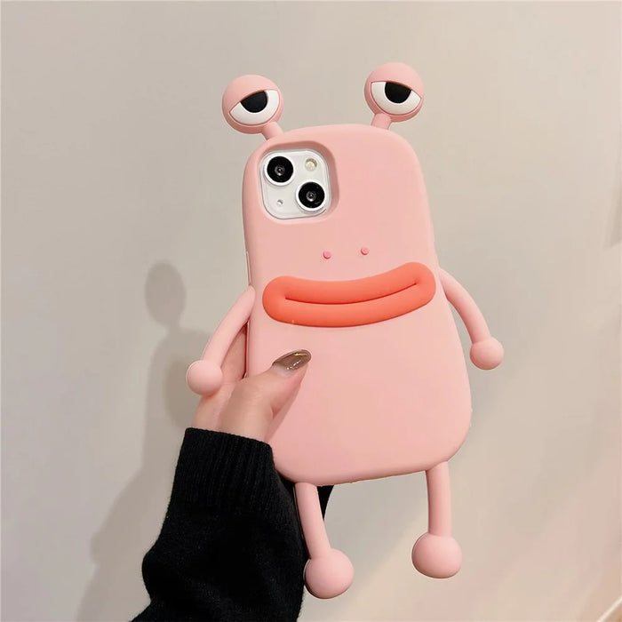 For iPhone 15 Silicone Case Cute Sausage Mouth Frog Design Shockproof Phone Back Cover - Pink - 2